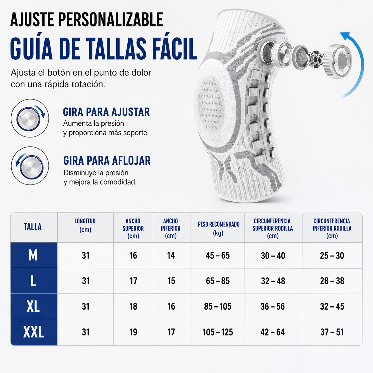 Rodillera de compresión ajustable